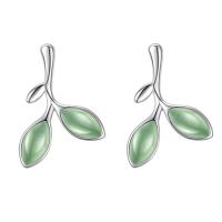 Sterling Silver Drop Earring, 925 Sterling Silver, with Cats Eye, Leaf, plated, fashion jewelry & for woman 