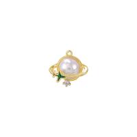 Brass Jewelry Pendants, with Plastic Pearl, gold color plated, enamel 