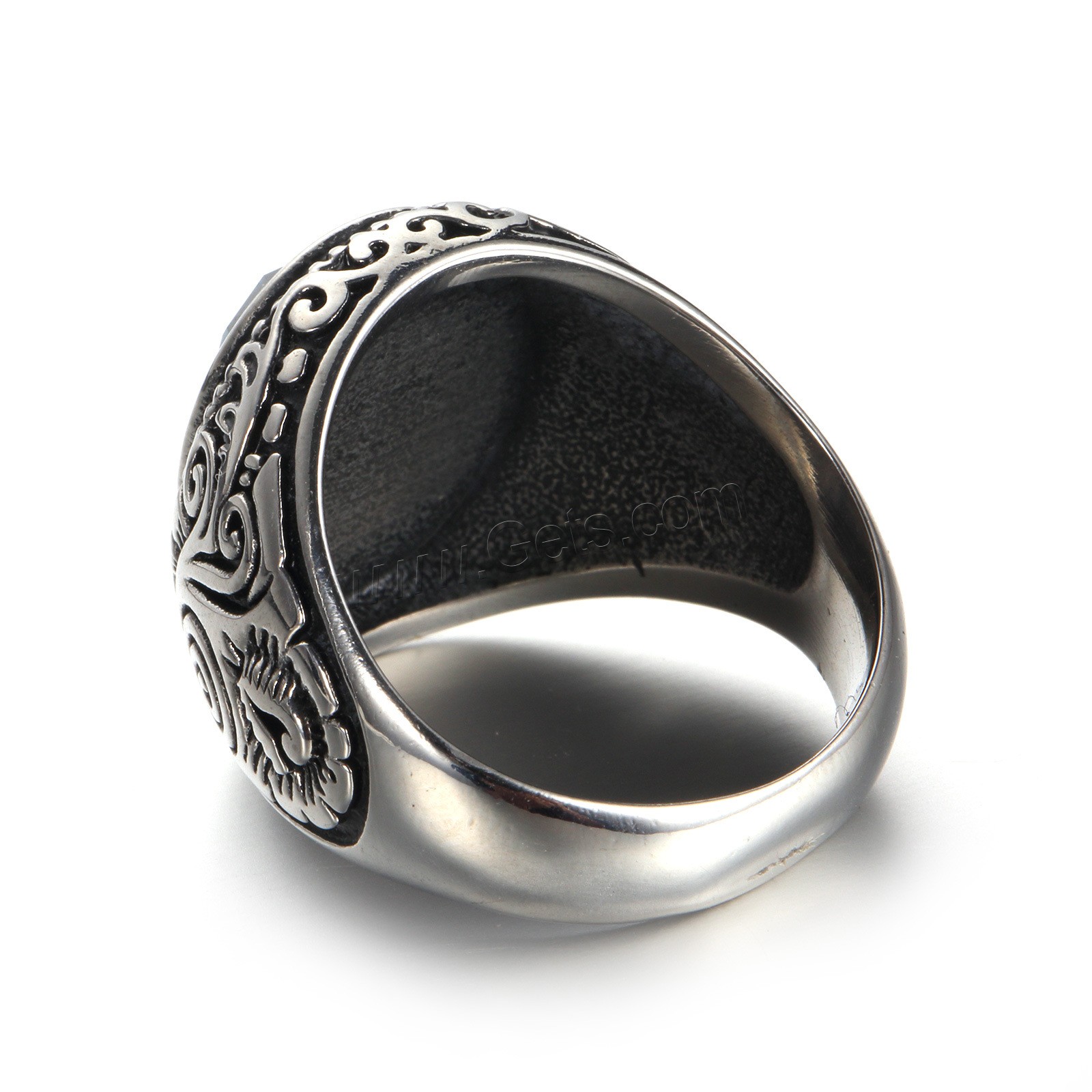 acero inoxidable anillo, con turquesa, chapado, diverso tamaño para la opción & para hombre & con diamantes de imitación, más colores para la opción, Vendido por UD