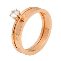 Titanium Steel Finger Ring, plated, fashion jewelry & for woman & with rhinestone, rose gold color, 1.6MMX3.8MM 