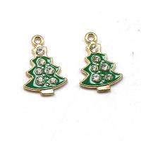 Zinc Alloy Christmas Pendants, Christmas Tree, gold color plated, DIY & for woman & enamel & with rhinestone, green 