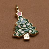 Zinc Alloy Christmas Pendants, Christmas Tree, gold color plated, DIY & for woman & enamel, green 
