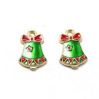 Zinc Alloy Christmas Pendants, Christmas Bell, gold color plated, DIY & for woman & enamel, green 