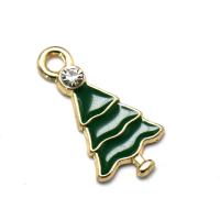 Zinc Alloy Christmas Pendants, gold color plated, DIY & for woman & enamel & with rhinestone, green 