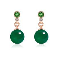 Brass Drop Earring, with Green Calcedony, fashion jewelry, green 