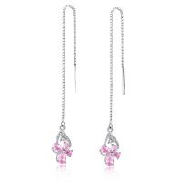 Sterling Silver Thread Through Earrings, 925 Sterling Silver, with Cubic Zirconia, Flower, plated, fashion jewelry & for woman 11*13.2mm 
