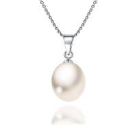 Sterling Silber Perlenkette, 925er Sterling Silber, mit Perlen, mit Verlängerungskettchen von 1.96inch, oval, plattiert, Oval-Kette & für Frau, weiß, 10mm, 8mm, Länge:ca. 15.7 ZollInch, verkauft von Strang