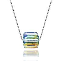 Sterling Silver Jewelry Necklace, 925 Sterling Silver, with Austrian Crystal, Square, platinum plated, box chain & for woman Approx 15.7 Inch 