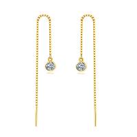 Sterling Silver Thread Through Earrings, 925 Sterling Silver, plated, box chain & micro pave cubic zirconia & for woman 