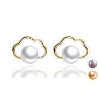 Sterling Silver Natural Pearl Stud Earring, 925 Sterling Silver, with pearl, Cloud, plated & for woman & hollow 5mm 