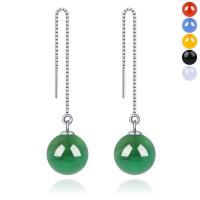 Sterling Silver Thread Through Earrings, 925 Sterling Silver, with Chalcedony & Agate, Round, platinum plated & for woman, 65mm 