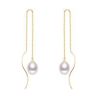 Sterling Silver Thread Through Earrings, 925 Sterling Silver, with pearl, Oval, plated, box chain & for woman, 110mm 