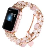 Watch Band, Agate, with Plastic Pearl & Zinc Alloy, for woman & with rhinestone 145-165MM 