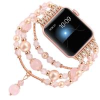 Watch Band, Agate, with Plastic Pearl & Zinc Alloy, for woman & with rhinestone 17.0cm -20.5cm 