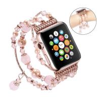 Watch Band, Agate, with Plastic Pearl & Zinc Alloy, durable & for woman & with rhinestone 