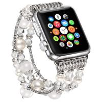 Watch Band, Agate, with Plastic Pearl & Zinc Alloy, durable & for woman & with rhinestone 