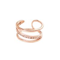 Titanium Steel Cuff Finger Ring, plated, fashion jewelry & for woman & with rhinestone, rose gold color 