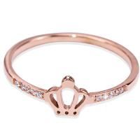 Titanium Steel Finger Ring, Crown, plated, fashion jewelry & for woman & with rhinestone, rose gold color 