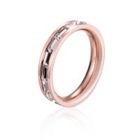 Titanium Steel Finger Ring, plated, fashion jewelry & for woman & with rhinestone, rose gold color, 1.8mmX4.1mm 