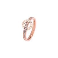 Titanium Steel Finger Ring, plated, fashion jewelry & for woman & with rhinestone, rose gold color, 2mmX2.6mm 