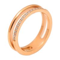 Titanium Steel Finger Ring, plated, fashion jewelry & for woman & with rhinestone, rose gold color, 1.9MMX4.8MM 