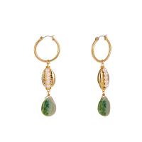 Zinc Alloy Drop Earring, with Agate, KC gold color plated, for woman, green 