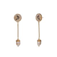 Freshwater Pearl Drop Earring, Zinc Alloy, with Shell & Freshwater Pearl, gold color plated, for woman & enamel, white 