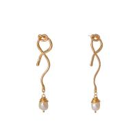 Freshwater Pearl Drop Earring, Zinc Alloy, with Freshwater Pearl, gold color plated, for woman, white 