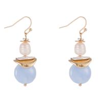 Freshwater Pearl Drop Earring, Zinc Alloy, with Freshwater Pearl, gold color plated, for woman, white 