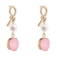 Freshwater Pearl Drop Earring, Zinc Alloy, with Rose Quartz, gold color plated, for woman, pink 