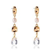 Freshwater Pearl Drop Earring, Zinc Alloy, with Natural Stone, gold color plated, for woman 