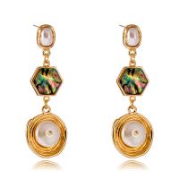 Freshwater Pearl Drop Earring, Zinc Alloy, with Abalone Shell & Freshwater Pearl, gold color plated, for woman 