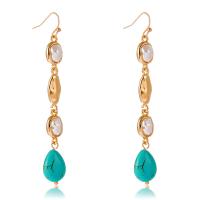 Freshwater Pearl Drop Earring, Zinc Alloy, with Natural Turquoise, gold color plated, for woman, green 