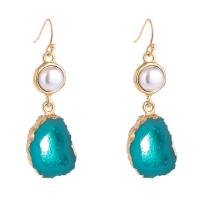 Freshwater Pearl Drop Earring, Green Quartz, gold color plated, for woman, green 