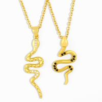 Cubic Zircon Micro Pave Brass Necklace, with Cubic Zirconia, Snake, 18K gold plated, fashion jewelry & for woman, golden, 450+50*35*11mm 