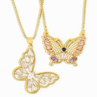 Cubic Zircon Micro Pave Brass Necklace, with Cubic Zirconia, Butterfly, 18K gold plated, fashion jewelry & for woman 450+50*23*29mm 