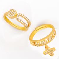 Brass Open Finger Ring, with Cubic Zirconia, Donut, 18K gold plated, fashion jewelry & for woman, golden 