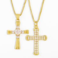 Cubic Zircon Micro Pave Brass Necklace, with Cubic Zirconia, Cross, 18K gold plated, fashion jewelry & for woman, golden, 450+50*29*20mm 