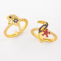 Brass Open Finger Ring, with Cubic Zirconia, Bird, 18K gold plated, fashion jewelry & for woman, golden 