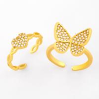 Brass Cuff Finger Ring, with Cubic Zirconia, Butterfly, 18K gold plated, fashion jewelry & for woman, golden 