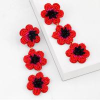 Glass Seed Beads Earring, Plastic, with Seedbead, Flower, fashion jewelry & for woman, red, 100*28mm 