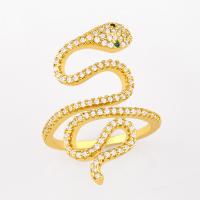 Brass Open Finger Ring, with Cubic Zirconia, Snake, 18K gold plated, fashion jewelry & for woman, golden, 21mm 