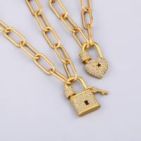 Cubic Zircon Micro Pave Brass Necklace, with Cubic Zirconia, Lock, 18K gold plated, fashion jewelry & for woman, golden, 500+50*25*15mm 