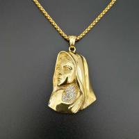 Titanium Steel Jewelry Necklace, with Rhinestone, Virgin Mary, plated, fashion jewelry & with rhinestone, golden, 60*36mm 