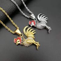 Stainless Steel Pendants, Titanium Steel, Cock, plated, fashion jewelry & Unisex & with rhinestone 45*36mm 