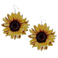 Wood Earring, with Zinc Alloy, Sunflower, for woman, yellow, 70mm 