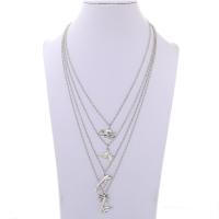Multi слой ожерелье, цинковый сплав, плакированный цветом под старое серебро, многослойный & Женский, 30mm, длина:17 дюймовый, продается PC