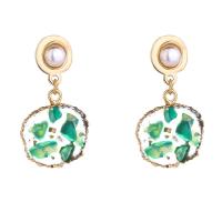 Süßwasser Perle Tropfen Ohrring, Zinklegierung, goldfarben plattiert, für Frau, grün, 16x34mm, verkauft von Paar