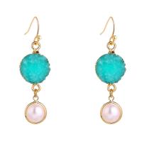 Freshwater Pearl Drop Earring, Zinc Alloy, gold color plated, for woman, green 