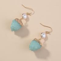 Süßwasser Perle Tropfen Ohrring, Zinklegierung, goldfarben plattiert, für Frau, blau, 15x45mm, verkauft von Paar